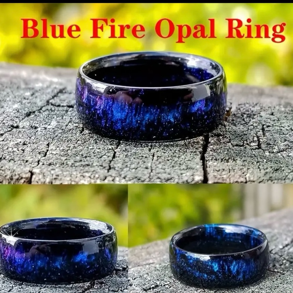 Men’s Stainless Steel Blue Fire Opal Ring Size 9